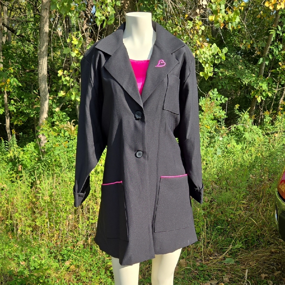 Women's Black Victorias Secret Jacket with Pink Accents and Pink Shirt